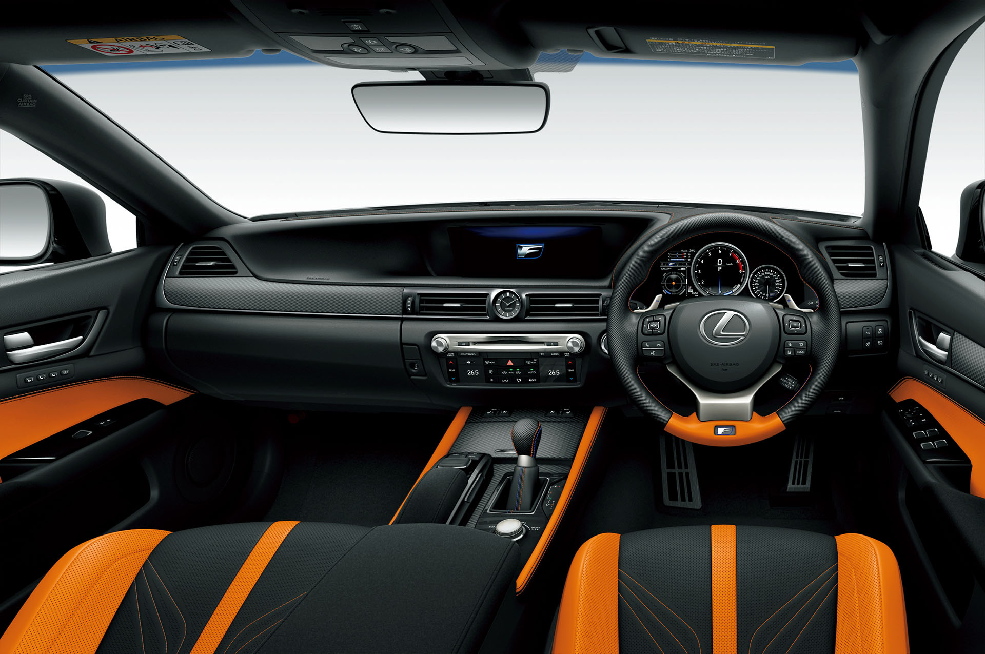 GS F (Black and Accent Orange interior color; options shown)